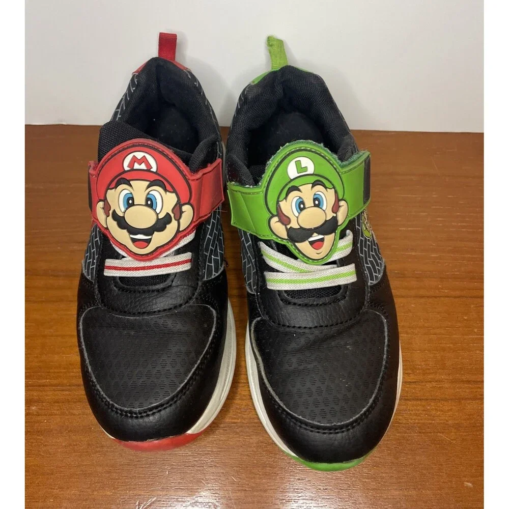 Ground Up Super Mario and Lugi Sneakers Black Green Red Black, Light Up Boys 2